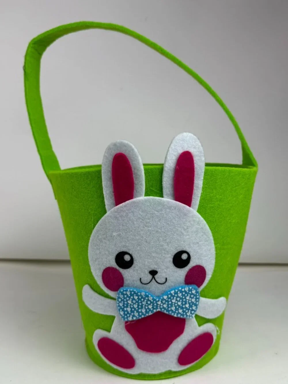 Easter Bunny Felt Basket Green Bowtie Kids Party Favor Treat Storage Bag Tote